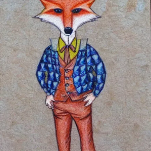 Image similar to colored pencil drawing of a fox in a waistcoat