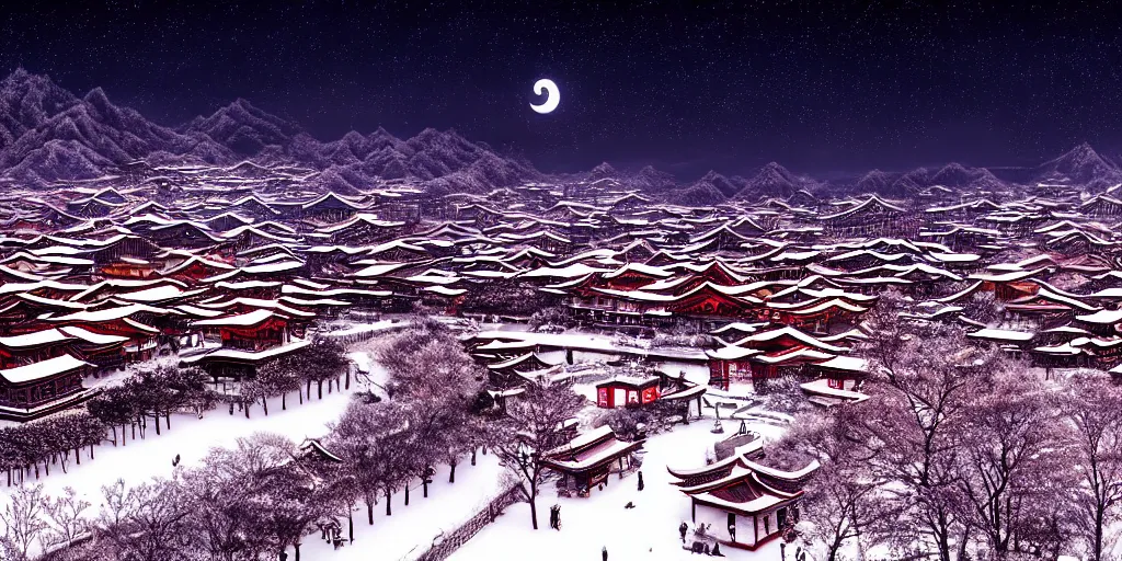 Image similar to chinese town in winter moonnight by hiramatsu reiji hd