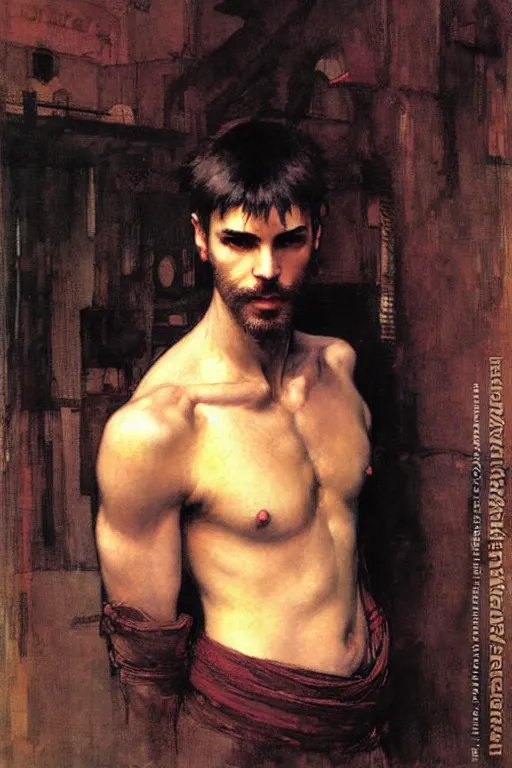 Image similar to male, painting by john william waterhouse, yoji shinkawa, carl larsson, vladimir volegov