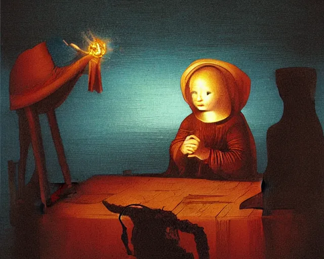 Image similar to burning the midnight oil, a simple vector pop surrealism, by ( leonardo da vinci ) and greg rutkowski and rafal olbinski