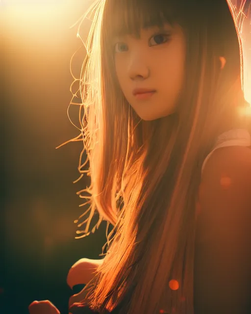 Prompt: beautiful photograph hd detailed cinematic kpop acoustic guitar girl portrait in alex ross technoir kubrick leica zeiss depth of field lens flare style trending on flickr