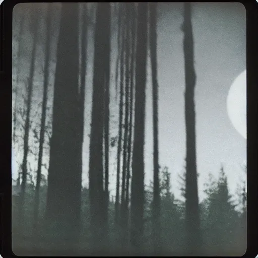 Prompt: ufo flying over a forest at night, grainy photo, old polaroid,