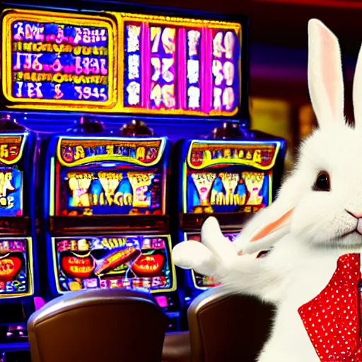 Image similar to a rabbit playing slot machines in a casino