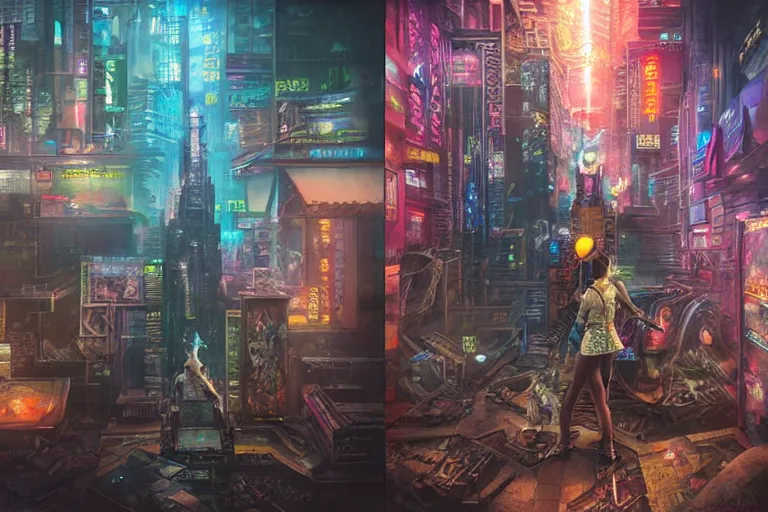 Image similar to artwork of bright cyberpunk glow, epic surrealism, Detailed digital matte painting in the style of Chie Yoshii