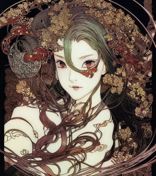 Image similar to yoshitaka amano anime painting, intricate line drawings, pen and ink, alphonse mucha, claire wendling, kentaro miura, ruan jia