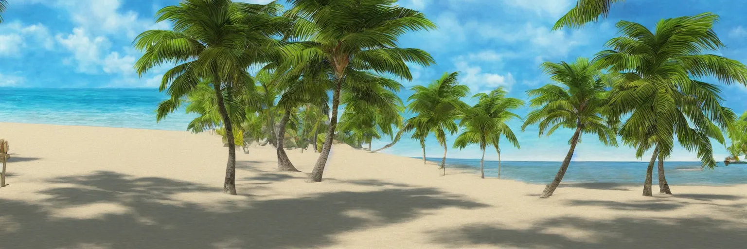 Prompt: Rendering of a tropical beach scene