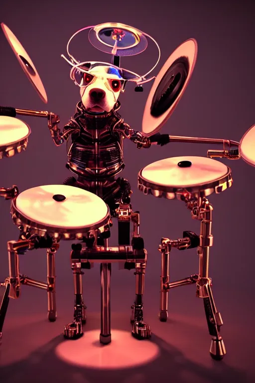 Image similar to high quality 3 d render very cute cyborg beagle plays drums!, cyberpunk highly detailed, unreal engine cinematic smooth, in the style of blade runner & pixar, hannah yata charlie immer, moody light, low angle, uhd 8 k, sharp focus