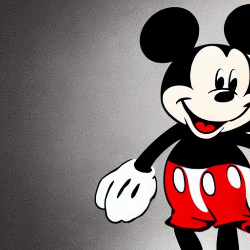 Image similar to mickey mouse shying away, idly and [ visibly afraid ]!!!, [ horror game ], [ digital art ]!!, 4 k quality