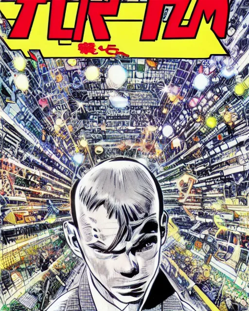 Image similar to alan turing manga comic book cover, action, explosions, by alex grey