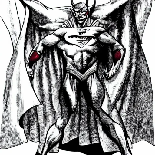 Prompt: satan dressed as superman is devil demon with tail. detailed. photorealistic