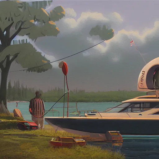 Image similar to yachting club by simon stalenhag