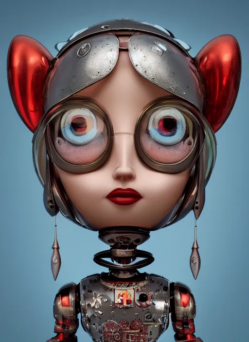 Image similar to closeup profile portrait of tin toy robot fairy, depth of field, zeiss lens, detailed, symmetrical, centered, fashion photoshoot, by nicoletta ceccoli, mark ryden, lostfish, breathtaking, 8 k resolution, extremely detailed, beautiful, establishing shot, artistic, hyperrealistic, octane render