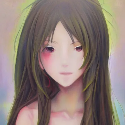 Image similar to oil painting of a beautiful pretty pure kawaii cute lovely innocent elegant hot nice sweet girly feminine long hair anime waifu sister girl Trending on Pixiv