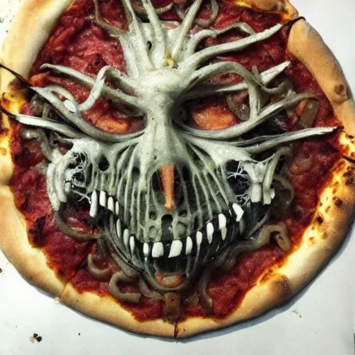 Prompt: pizza in the style of hr giger,