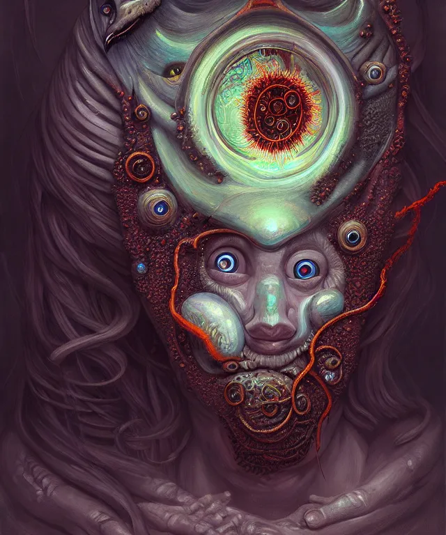 Image similar to a portrait painting, polycount, surrealism, surrealist, lovecraftian, cosmic horror, high detail