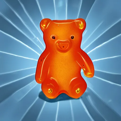 Image similar to A semi-translucent gummy bear, digital art