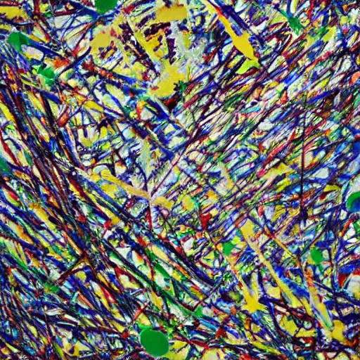 Image similar to chrome blob 3 d in art studio by jackson pollock photo