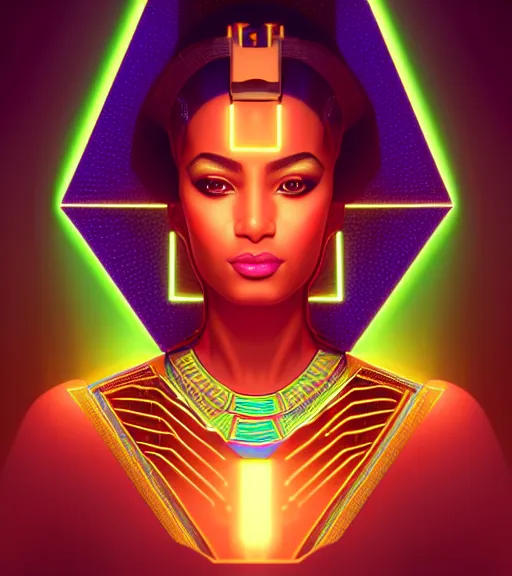 Image similar to symmetry!! egyptian princess of technology, solid cube of light, hard edges, product render retro - futuristic poster scifi, lasers and neon circuits, brown skin gorgeous egyptian princess, intricate, elegant, highly detailed, digital painting, artstation, concept art, smooth, sharp focus, illustration, dreamlike, art by artgerm