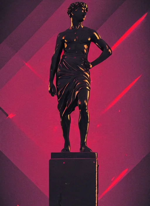 Image similar to black background with subtle red and purple design elements, greco roman statue, grey, nekro, collage art, thin lines, dark, glitch art, neo vaporwave, gritty, layout frame, trending on artstation