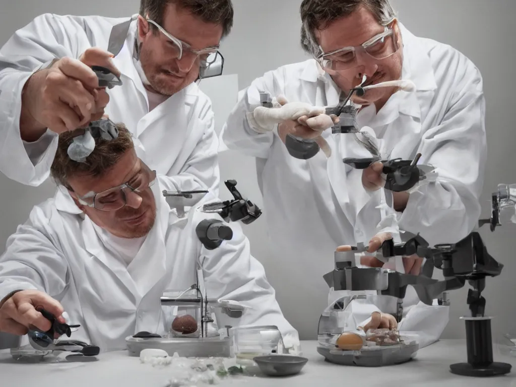 Prompt: A fantasy scientist measuring eggs using a calipers, 4k