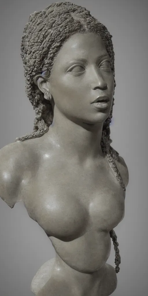 Image similar to detailed photo of ancient marble bust of beyonce, headshot, photorealism, intricate detail, museum diffuse lighting