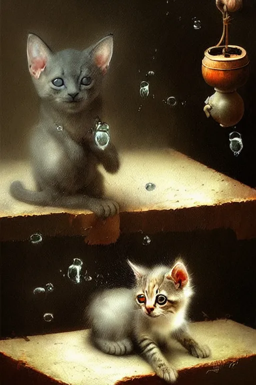 Image similar to hieronymus bosch, greg rutkowski, anna podedworna, painting of a kitten made of water