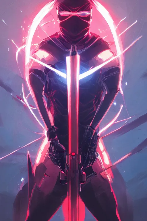 Image similar to portrait of ninja slayer, japan, neon lightning, night city, highly detailed, digital painting, trending on artstation, concept art, sharp focus, illustration, art by artgerm and greg rutkowski and magali villeneuve