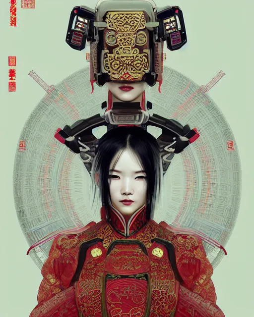 Prompt: portrait of a chinese cyberpunk machine, machine face, robed, upper half portrait, decorated with chinese opera motifs regal royal machine robot cyberpunk fine china, wuxia, traditional chinese art intricate intense elegant highly detailed digital painting artstation concept art smooth sharp focus illustration, art by artgerm and greg rutkowski alphonse mucha 8 k