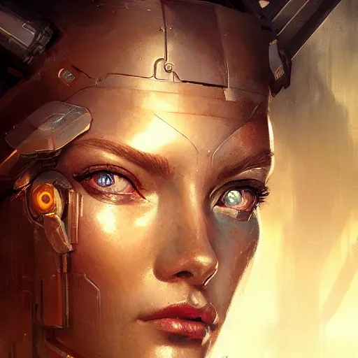 Image similar to a beautiful portrait of a cyborg goddess by greg rutkowski and raymond swanland, trending on artstation, ultra realistic digital art