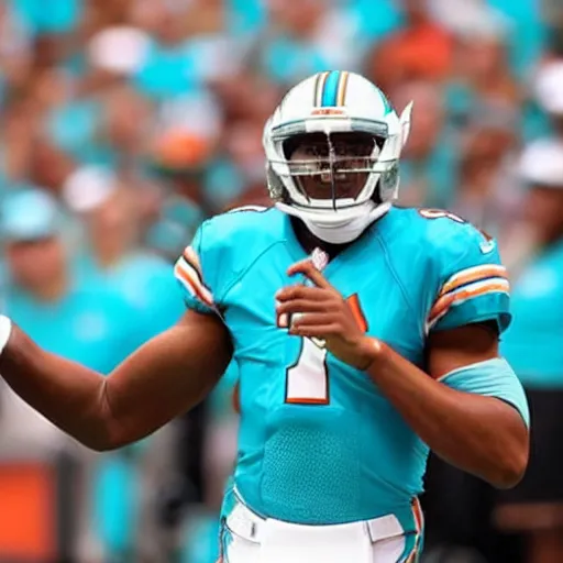 Prompt: Cam newton in a Miami dolphins uniform