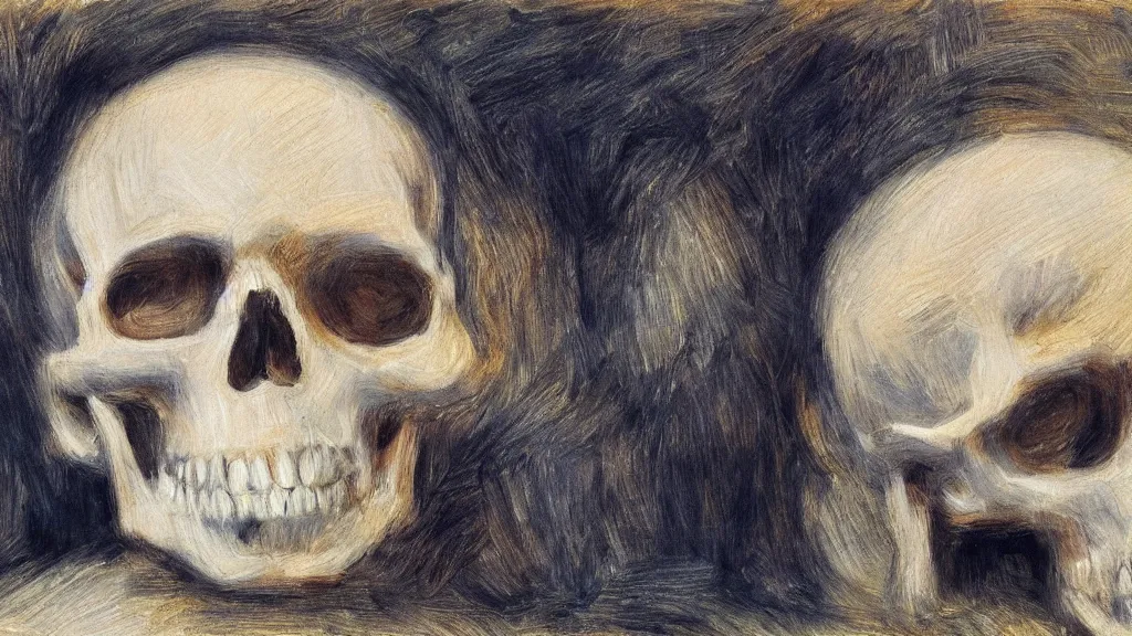 Image similar to abstract skull in style of pierre - auguste renoir,, fine details,