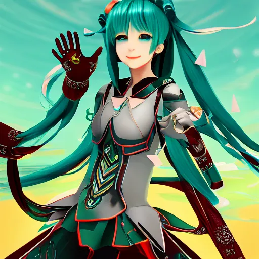 Image similar to Hatsune Miku as an Elden Ring boss, digital art, game graphics, trending on artstation, highly detailed