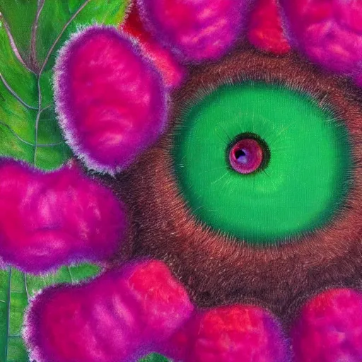 Prompt: cute fluffy carniverous plants with eyes colorful detailed painting 4k