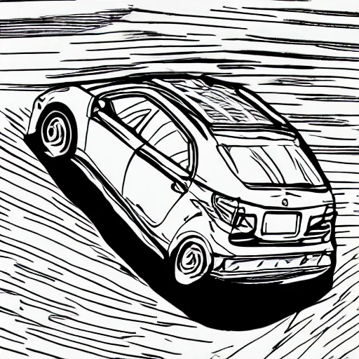 Image similar to a car flying off a cliff, in the style of scanner darkly, cell shaded