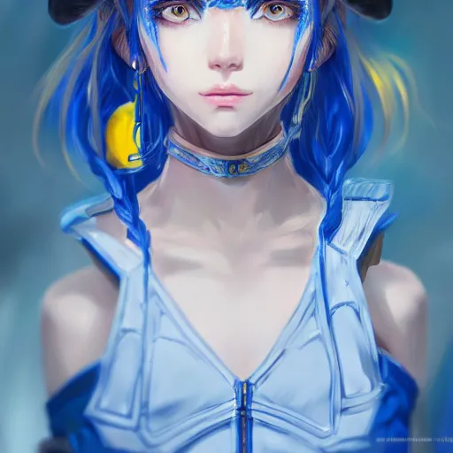 Image similar to a portrait of anime ukrainian blue and yellow girl, concept art, trending on artstation, highly detailed, intricate, sharp focus, digital art, 8 k