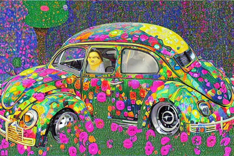 Image similar to gustav klimt lisa frank vw beetle