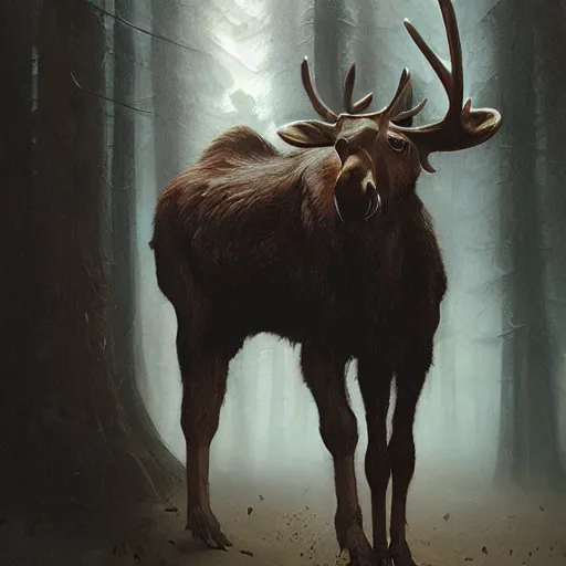 Image similar to humanoid anthropomorphic hominid moose by greg rutkowski