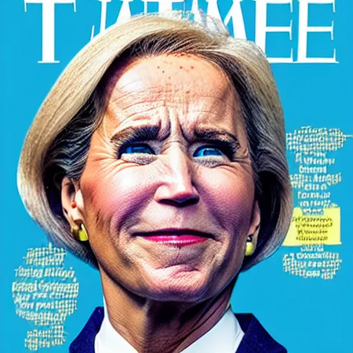 Prompt: cover of time magazine featuring female joe biden