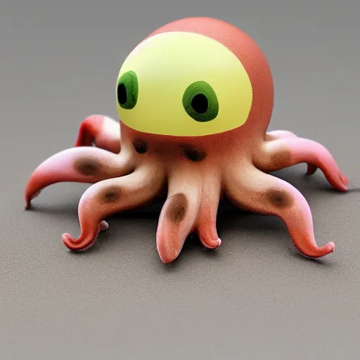 Prompt: miniature 3 d set of a friendly, cute octopus in a small village, with shallow depth of field, by studio ghibli