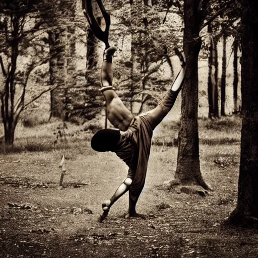 Prompt: a sikh warrior ballet dancing in a forest, sepia tint