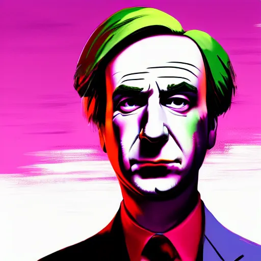 Image similar to saul goodman in ilya kuvshinov style, professional digital painting, wild brush strokes, concept art, award - winning photography, cinematic, wlop, color block, pop, hip, art by andy warhol, pixiv art, yoshitaka amano