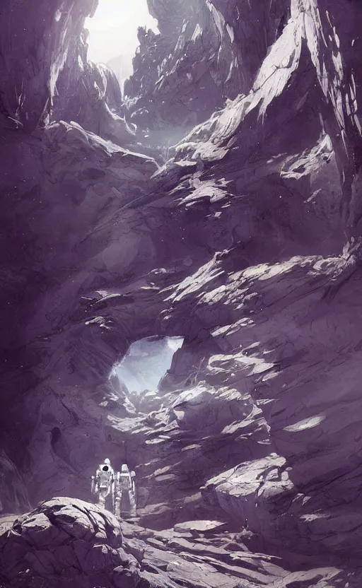 Prompt: a beautiful artwork illustration, concept art sketch of an astronaut in white futuristic cybernetic armor in front of a cave on the moon, volumetric fog, godrays, high contrast, vibrant colors, vivid colors, high saturation, by Greg Rutkowski and Jesper Ejsing and Raymond Swanland and alena aenami, featured on artstation, wide angle, vertical orientation