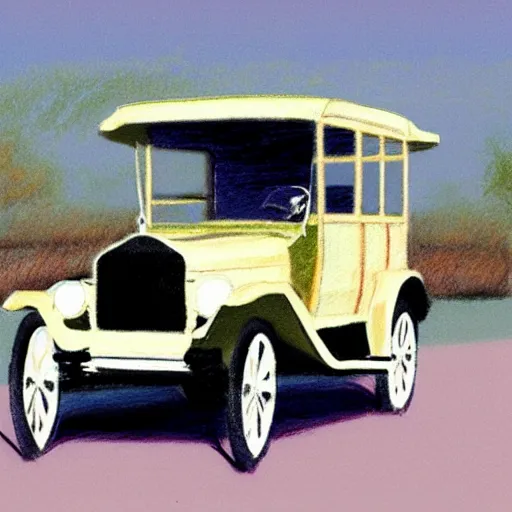 Image similar to a pastel sketch of a ford model t