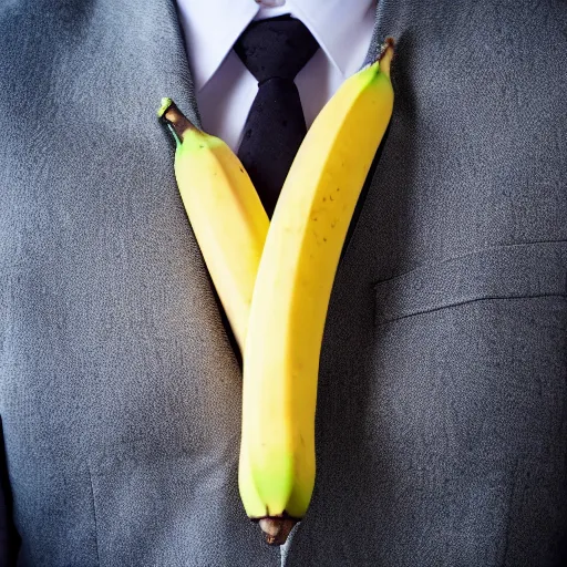 Prompt: a banana wearing a business suit