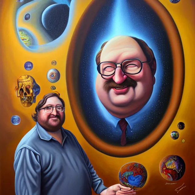 Image similar to an oil on canvas portrait painting of gabe newell, surrealism, surrealist, cosmic horror, rob gonsalves, high detail