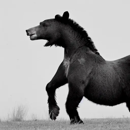 Prompt: a horse fighting a bear