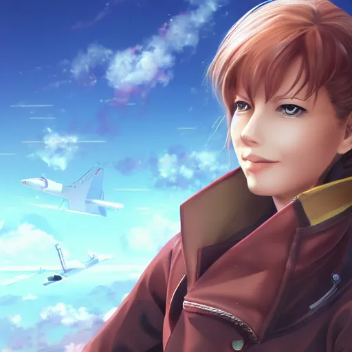Image similar to portrait of amelia earhart the great pilot of seventh heaven, anime fantasy illustration by tomoyuki yamasaki, kyoto studio, madhouse, ufotable, square enix, cinematic lighting, trending on artstation