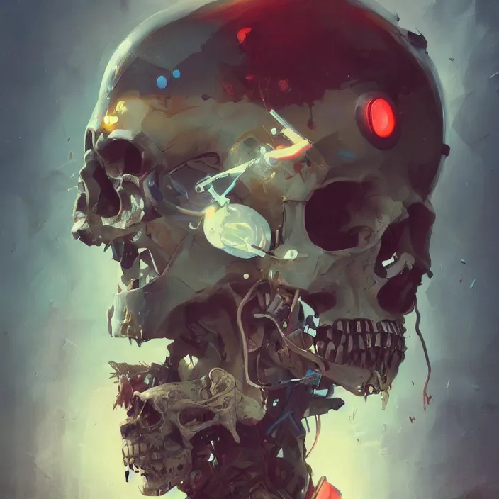 Prompt: a beautiful painting of a cyberpunk skull by sergey kolesov and nekro and pascal blanche and rhads. in style of colorful comic noir illustration, symmetry, sci fi, hyper detailed. octane render. trending on artstation