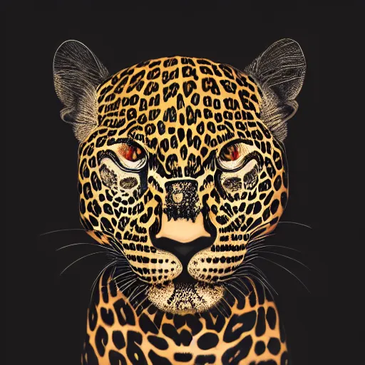 Prompt: Justice Leopard, black background, backlit:: by Martine Johanna and Simon Stålenhag and Chie Yoshii and Casey Weldon and Guillermo del toro :: ornate, dynamic, particulate, intricate, elegant, highly detailed, centered, artstation, smooth, sharp focus, octane render, 3d