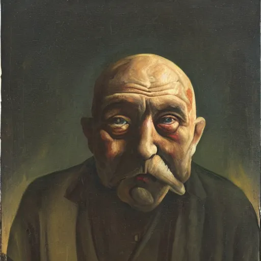 Image similar to portrait of alexander abdulov, with a red eyes, satanic body, head of old man